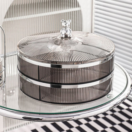 HMR - Acrylic 11" Divided Serving Tray with Lid 2 Tiered Snack Tray Food Storage Containers