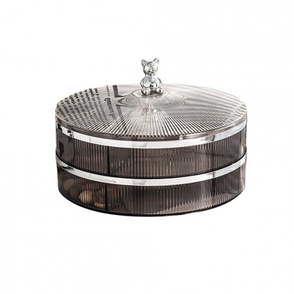 HMR - Acrylic 11" Divided Serving Tray with Lid 2 Tiered Snack Tray Food Storage Containers