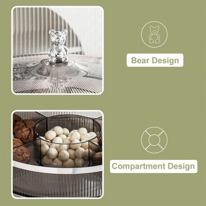 HMR - Acrylic 11" Divided Serving Tray with Lid 2 Tiered Snack Tray Food Storage Containers