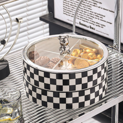HMR - Modern 8.9" Divided Serving Tray with Lid 2 Tiered Snack Tray Food Storage Containers