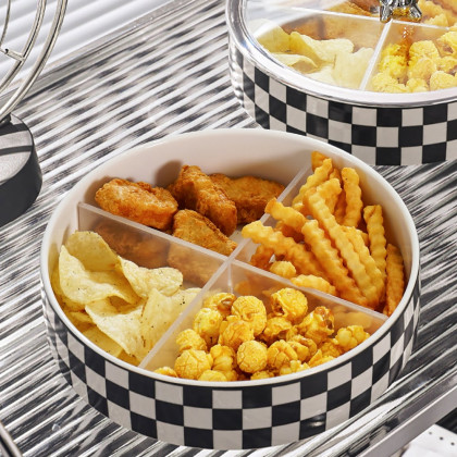 HMR - Modern 8.9" Divided Serving Tray with Lid 2 Tiered Snack Tray Food Storage Containers