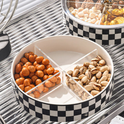 HMR - Modern 8.9" Divided Serving Tray with Lid 2 Tiered Snack Tray Food Storage Containers