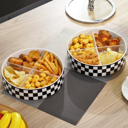 HMR - Modern 8.9" Divided Serving Tray with Lid 2 Tiered Snack Tray Food Storage Containers