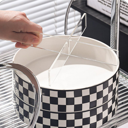 HMR - Modern 8.9" Divided Serving Tray with Lid 2 Tiered Snack Tray Food Storage Containers