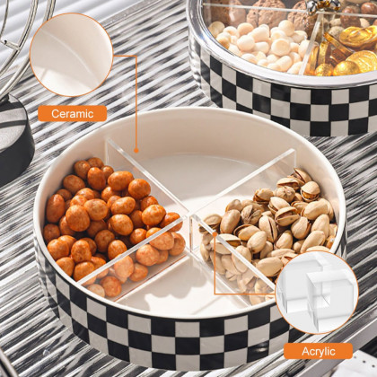 HMR - Modern 8.9" Divided Serving Tray with Lid 2 Tiered Snack Tray Food Storage Containers