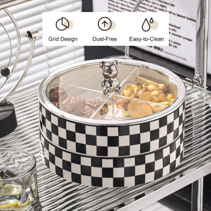 HMR - Modern 8.9" Divided Serving Tray with Lid 2 Tiered Snack Tray Food Storage Containers