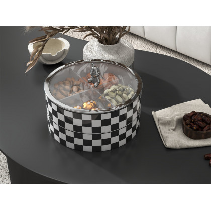 HMR - Modern 8.9" Divided Serving Tray with Lid 2 Tiered Snack Tray Food Storage Containers