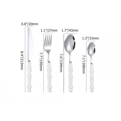 HMR - Modern Flatware Set for 4 Ceramic Unique White Pearl 16-Piece Cutlery Set