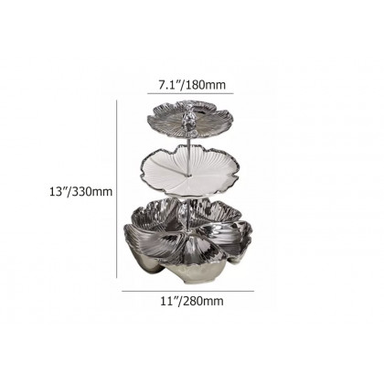 HMR - 3 Tier White & Silver Fruit Bowl Ceramic Irregular Serving Tray Decor Cupcake Stand