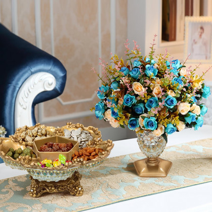 HMR - 2 Tiered Gold & White Fruit Basket Glam Plate with Removable Vase Resin Snack Tray Decor