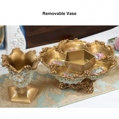 HMR - 2 Tiered Gold & White Fruit Basket Glam Plate with Removable Vase Resin Snack Tray Decor