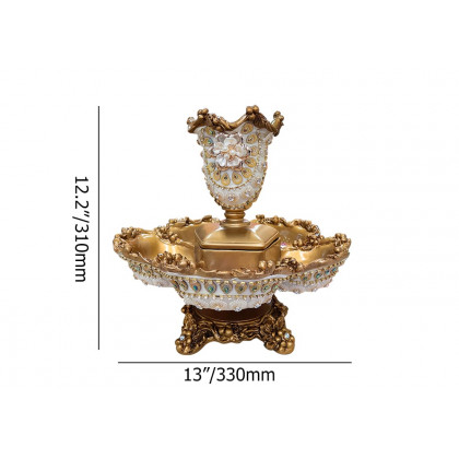 HMR - 2 Tiered Gold & White Fruit Basket Glam Plate with Removable Vase Resin Snack Tray Decor