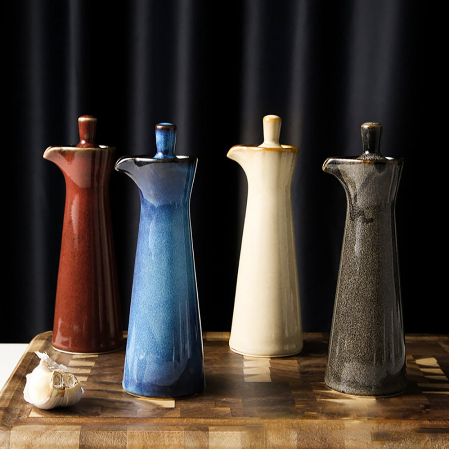 HMR - Ceramic Soy Sauce Dispenser Oil Bottle Liquid Pourer for Kitchen (Set of 4)