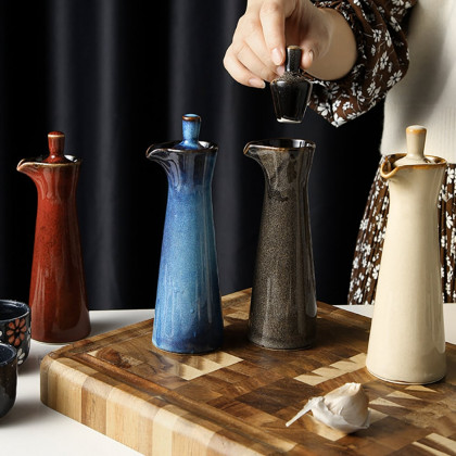 HMR - Ceramic Soy Sauce Dispenser Oil Bottle Liquid Pourer for Kitchen (Set of 4)