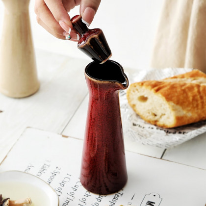 HMR - Ceramic Soy Sauce Dispenser Oil Bottle Liquid Pourer for Kitchen (Set of 4)