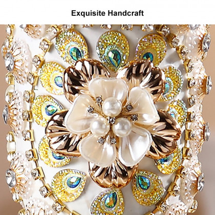 HMR - Shinely 2 Tiered Gold & White Fruit Basket Plate with Vase Resin Snack Tray Decor