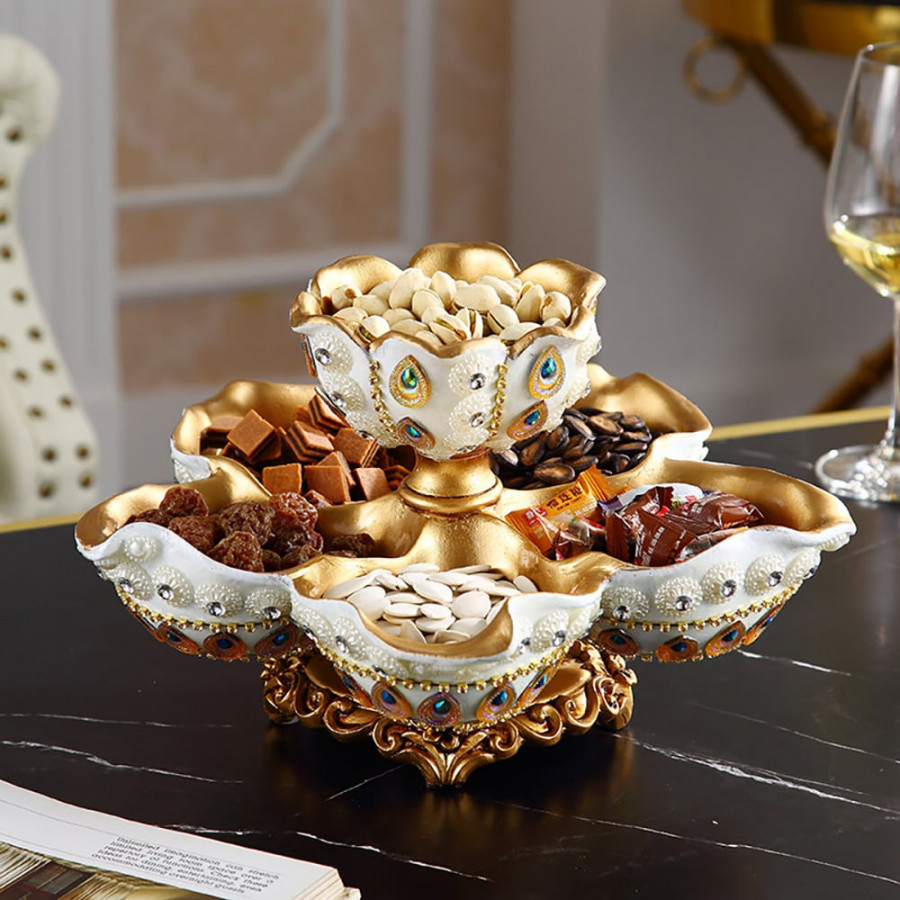HMR - 2 Tired Dried Fruit Snack Basket Resin Decorative Serving Storage Tray Bowl
