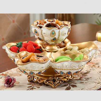 HMR - 2 Tired Dried Fruit Snack Basket Resin Decorative Serving Storage Tray Bowl