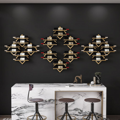 HMR - Gold Wall Mounted Wine Bottle Rack 6-Piece 12 Bottle Metal Hanging Wine Rack