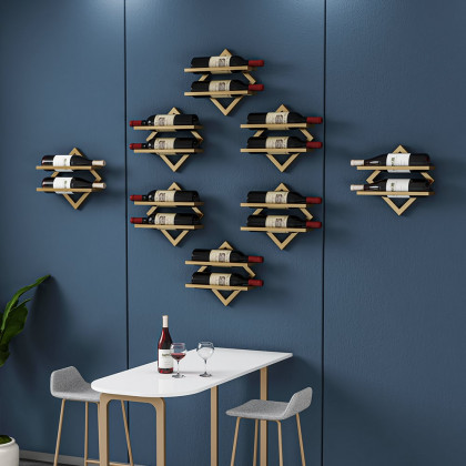 HMR - Gold Wall Mounted Wine Bottle Rack 6-Piece 12 Bottle Metal Hanging Wine Rack