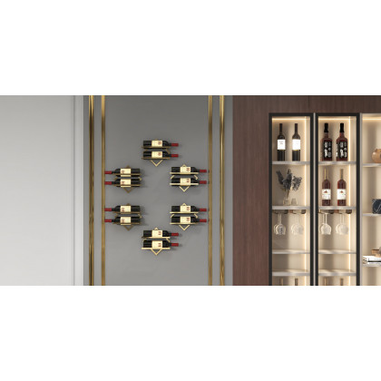HMR - Gold Wall Mounted Wine Bottle Rack 6-Piece 12 Bottle Metal Hanging Wine Rack