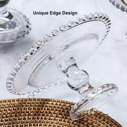 HMR - Clear Glass Fruit Serving Tray Stand with Love-shaped Cover Round Food Snack Server