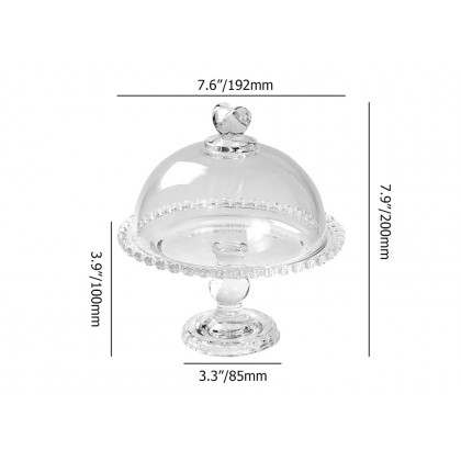 HMR - Clear Glass Fruit Serving Tray Stand with Love-shaped Cover Round Food Snack Server