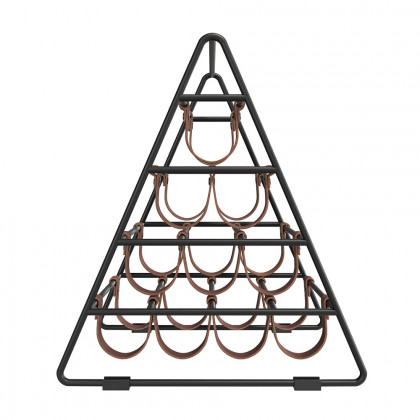 HMR - Industrial Black Wine Rack Countertop Faux Leather Triangle 10 Bottles Wine Holder Metal