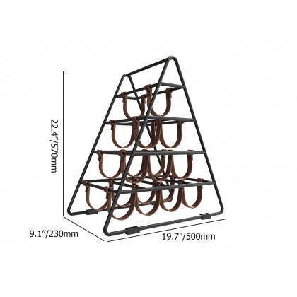 HMR - Industrial Black Wine Rack Countertop Faux Leather Triangle 10 Bottles Wine Holder Metal