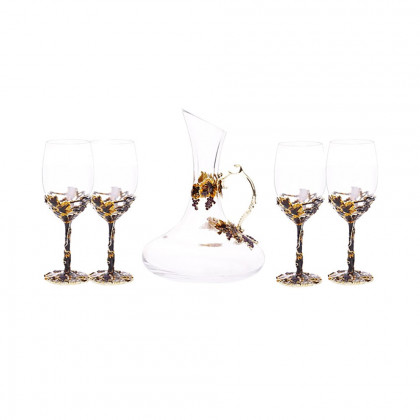 HMR - 5-Piece Red Wine Glass Set Exquisite Vintage Decanter