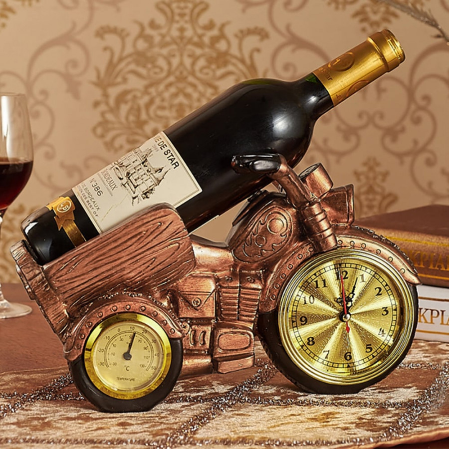 HMR - Motorcycle & Clock Wine Rack Decorative Countertop Wine Bottle Holder