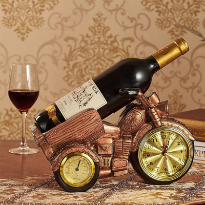 HMR - Motorcycle & Clock Wine Rack Decorative Countertop Wine Bottle Holder