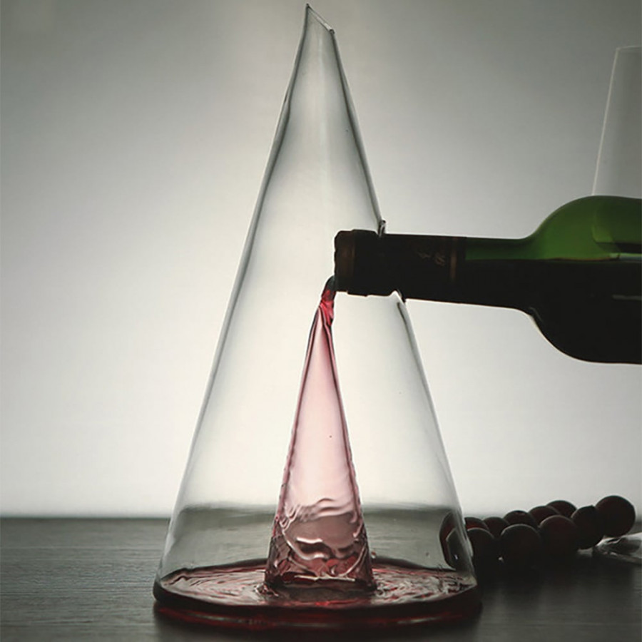 HMR - Unique Pyramid Glass Wine Decanter Hand Blown Red Wine Carafe with Wide Base