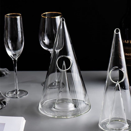 HMR - Unique Pyramid Glass Wine Decanter Hand Blown Red Wine Carafe with Wide Base