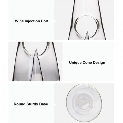 HMR - Unique Pyramid Glass Wine Decanter Hand Blown Red Wine Carafe with Wide Base