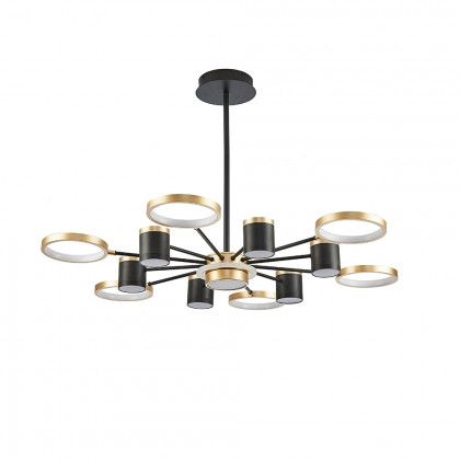 HMR - Nordic 12-Light Black & Gold Chandelier LED Ring Starry Reflection Light Dimmable
