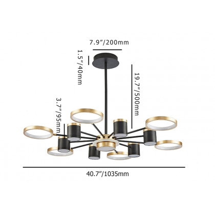 HMR - Nordic 12-Light Black & Gold Chandelier LED Ring Starry Reflection Light Dimmable