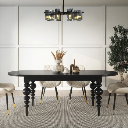 HMR - 8-Light Chandelier Black Glass Mid Century Ceiling Light