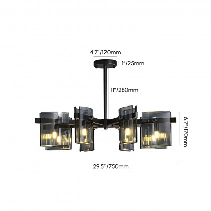 HMR - 8-Light Chandelier Black Glass Mid Century Ceiling Light