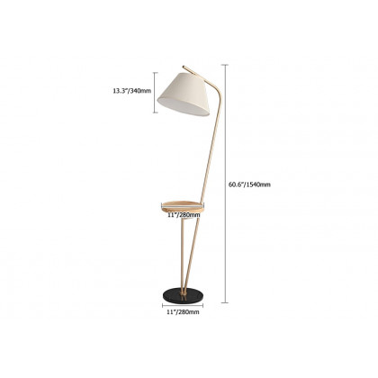 HMR - Champagne Gold Floor Lamp End Table with Linen Shade Wireless Charger & USB Port