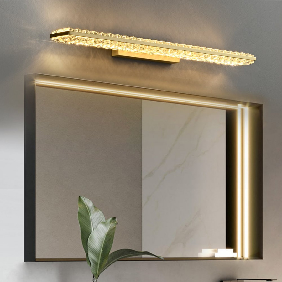 HMR - Glam Gold Metal & Crystal LED Wall Light Bathroom Vanity Lighting 3 Color Mirror Lamp