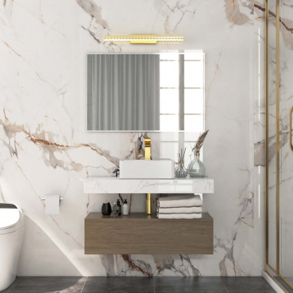 HMR - Glam Gold Metal & Crystal LED Wall Light Bathroom Vanity Lighting 3 Color Mirror Lamp