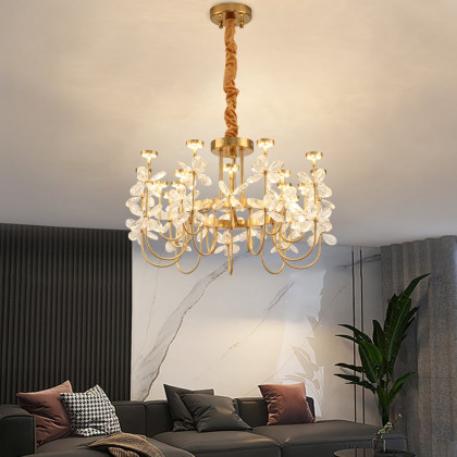 HMR - Art Deco 18-Light Gold Metal Frame Chandelier Led Pendant Lights for Living Room