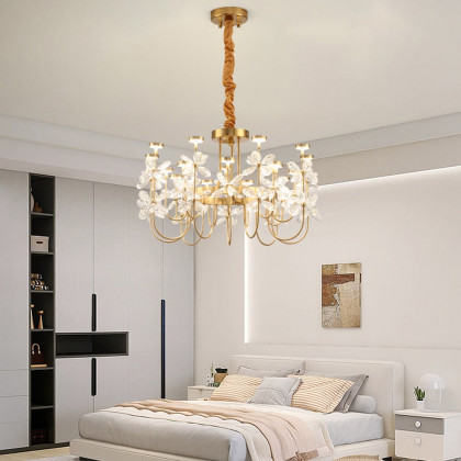 HMR - Art Deco 18-Light Gold Metal Frame Chandelier Led Pendant Lights for Living Room