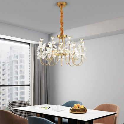 HMR - Art Deco 18-Light Gold Metal Frame Chandelier Led Pendant Lights for Living Room