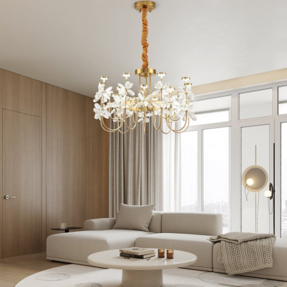 HMR - Art Deco 18-Light Gold Metal Frame Chandelier Led Pendant Lights for Living Room