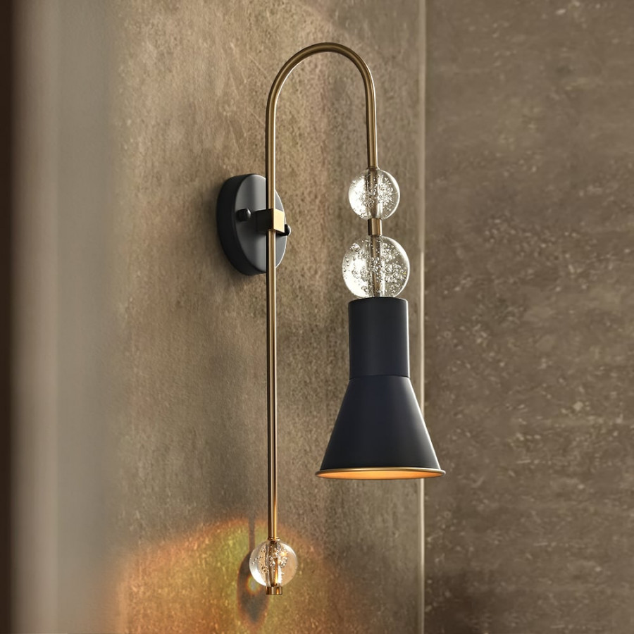 HMR - Modern Black & Gold 1-Light Wall Lighting Metal & Glass Wall Sconce