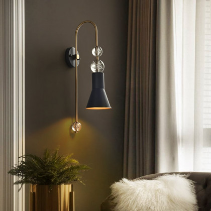HMR - Modern Black & Gold 1-Light Wall Lighting Metal & Glass Wall Sconce