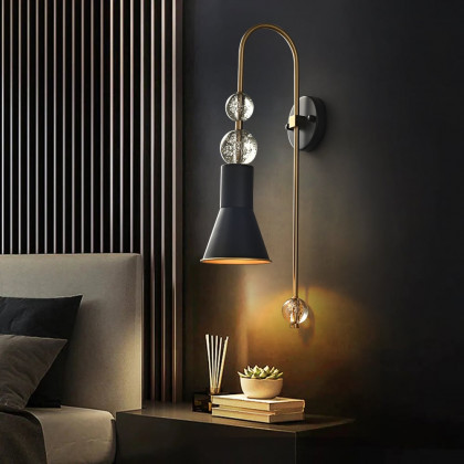 HMR - Modern Black & Gold 1-Light Wall Lighting Metal & Glass Wall Sconce