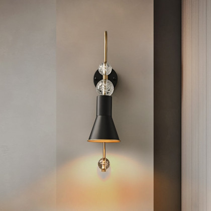 HMR - Modern Black & Gold 1-Light Wall Lighting Metal & Glass Wall Sconce